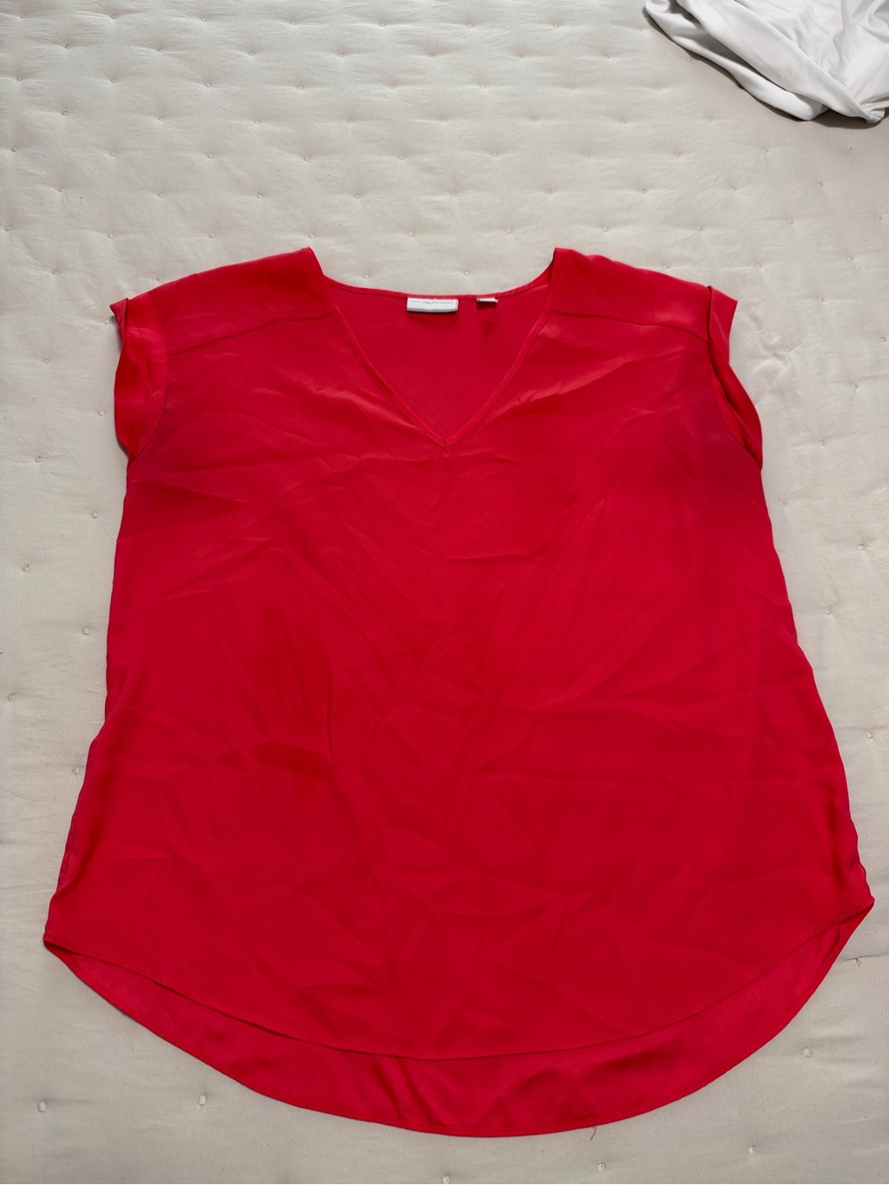 New York & Company Red V-Neck Cap Sleeve Blouse